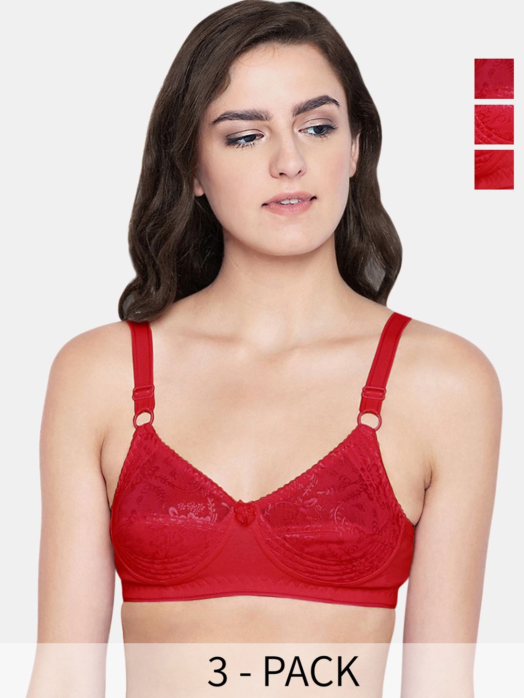 

Bodycare Pack Of 3 Full Coverage Pure Cotton Everyday Bra, Red