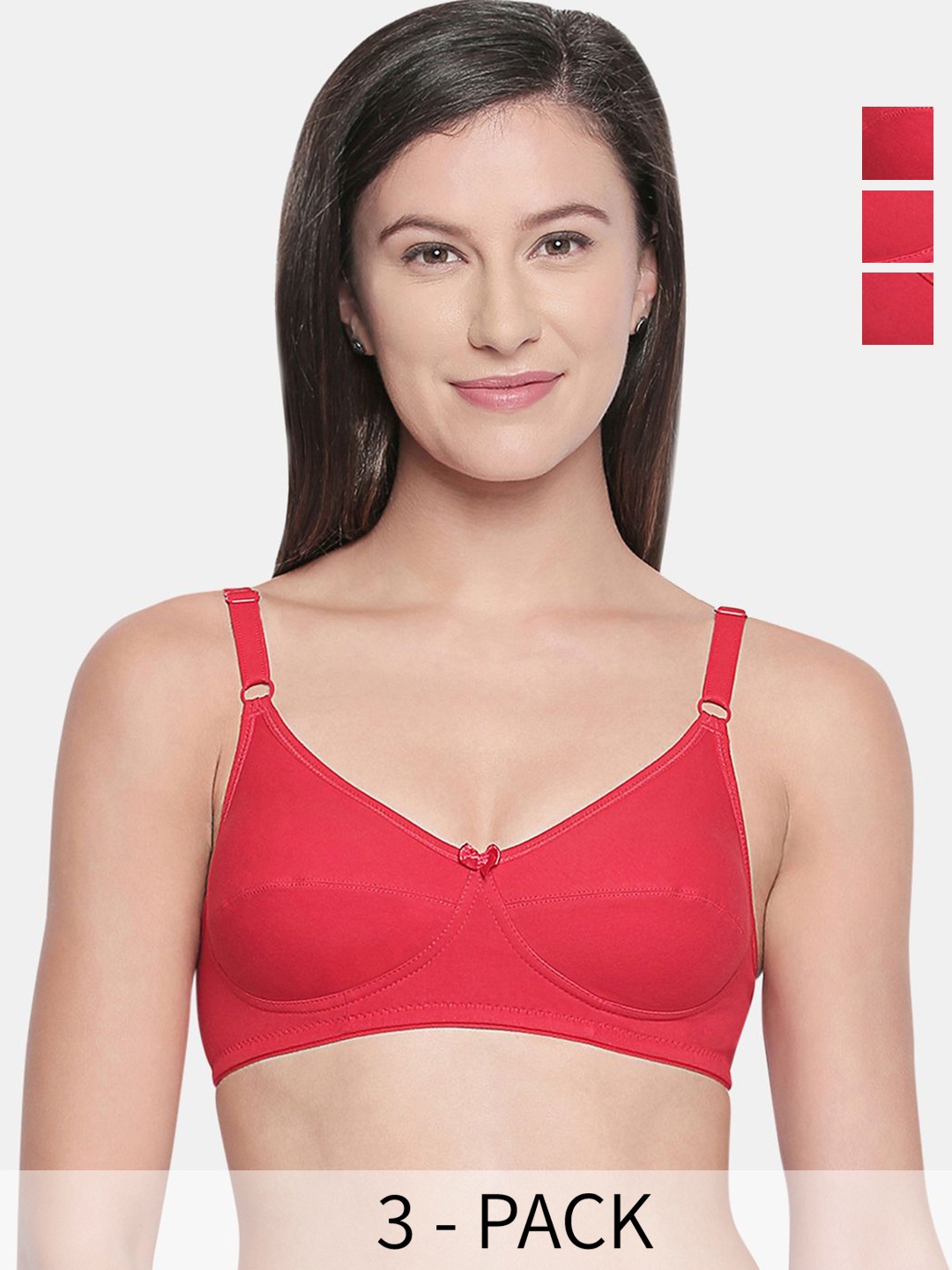 

Bodycare Pack Of 3 Full Coverage Cut and Sew Anti Bacterial Non Padded Bra, Red