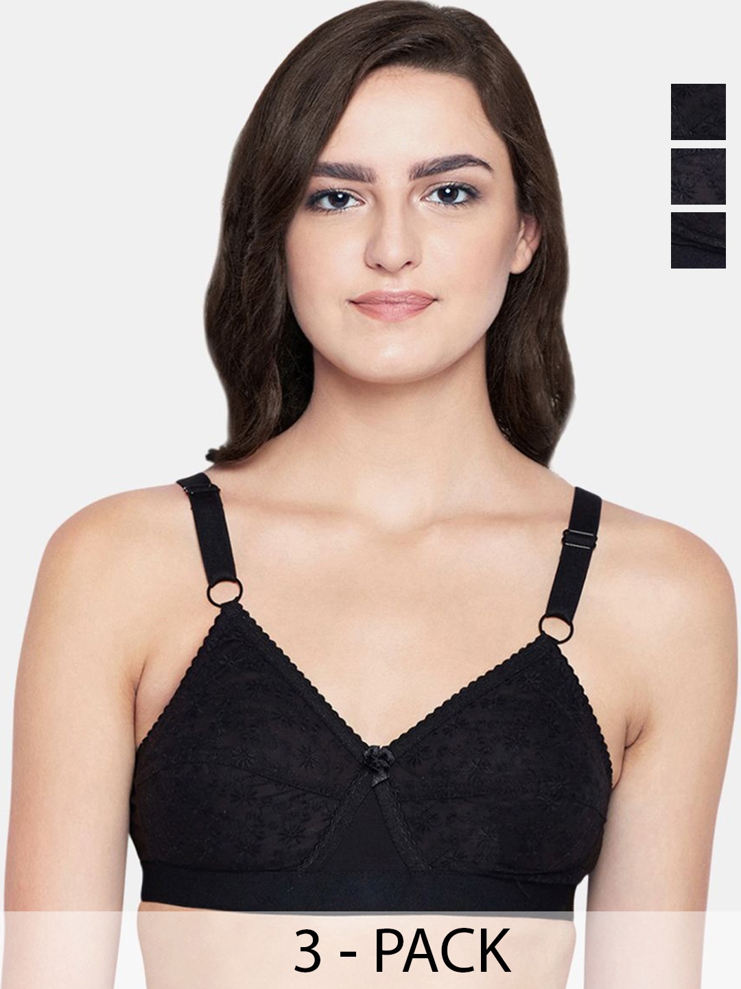 

Bodycare Floral Full Coverage Lightly Padded Bra T-shirt Pack of 3, Black