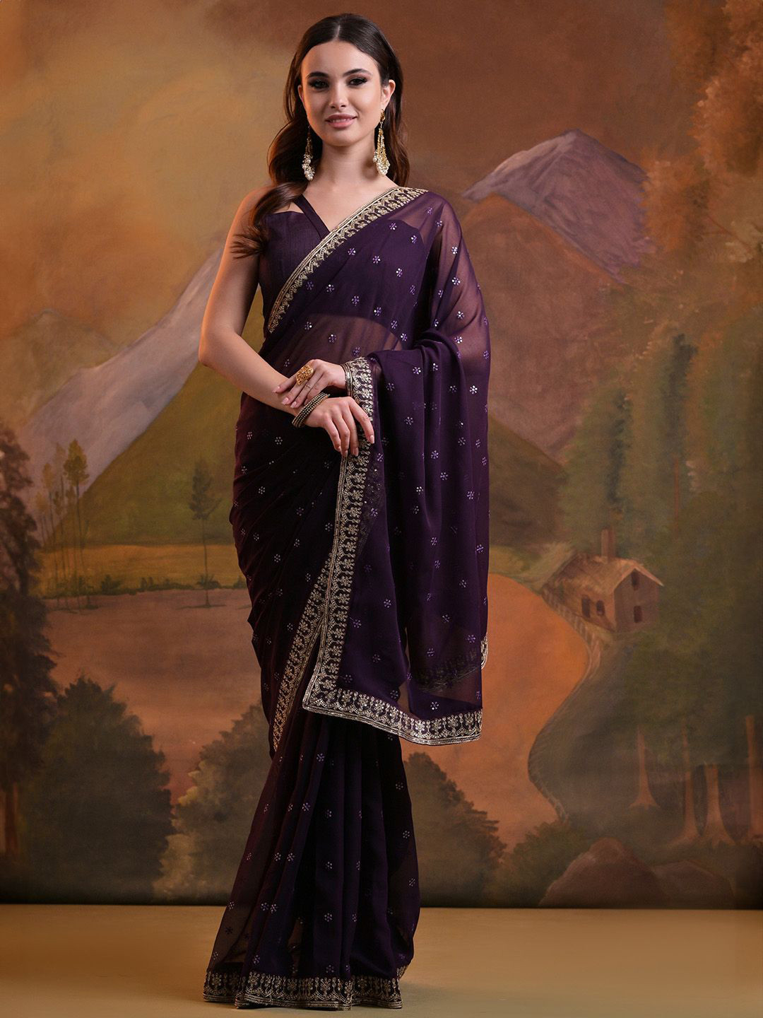 

Ishin Embellished Sequinned Pure Georgette Saree, Purple