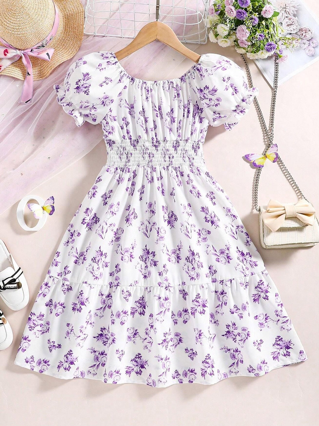 

BAESD Girls Floral Printed Fit & Flare Maxi Dress, White