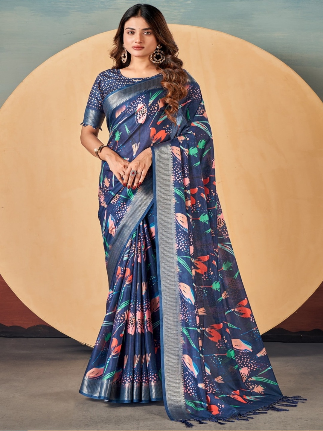 

MySilkLove Zari Woven Floral Banarasi Saree, Blue