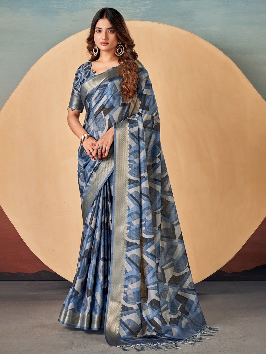 

MySilkLove Silk Blend Abstract Zari Festive Celebrity Saree, Blue