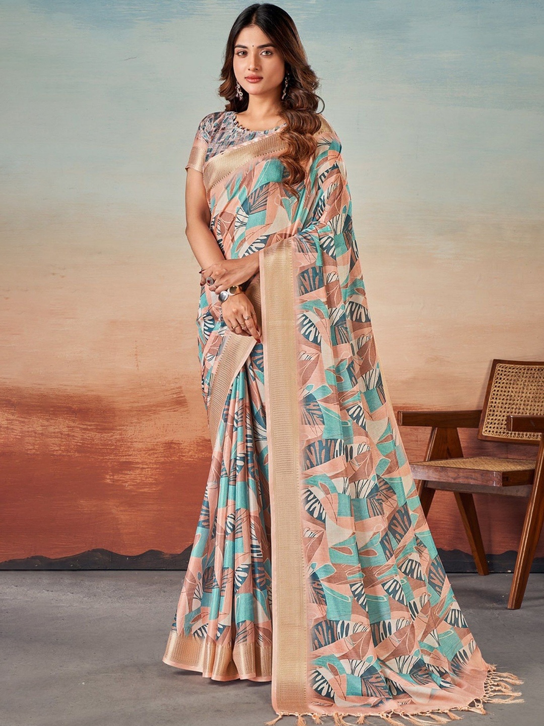 

MySilkLove Ethnic Motifs Printed Banarasi Saree, Blue