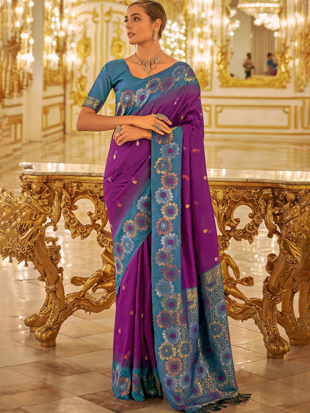 

MySilkLove Ethnic Motifs Woven Design Zari Banarasi Saree, Purple