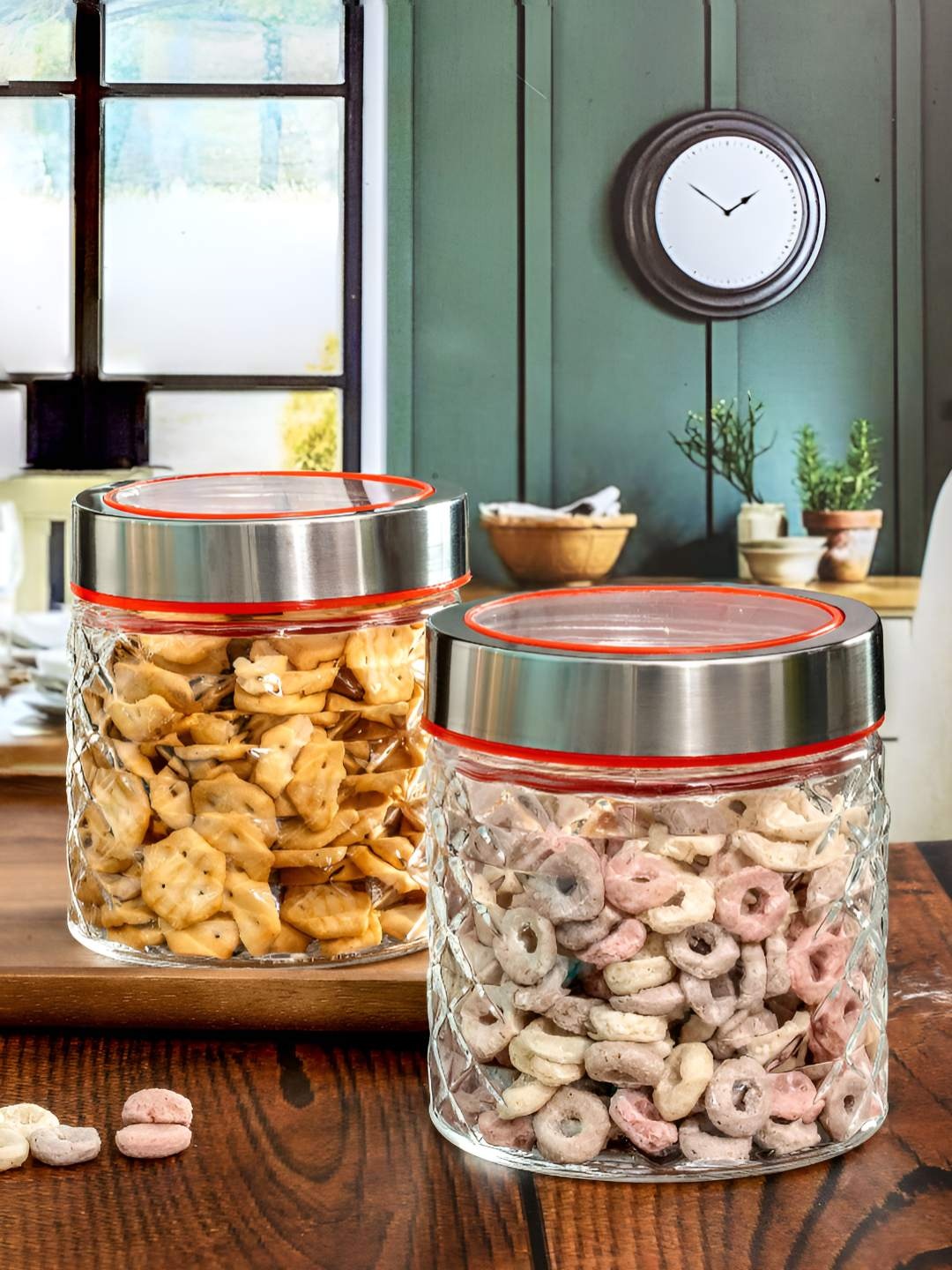 

GOODHOMES Transparent 2 Pieces Glass Storage Jars 700 ml Each