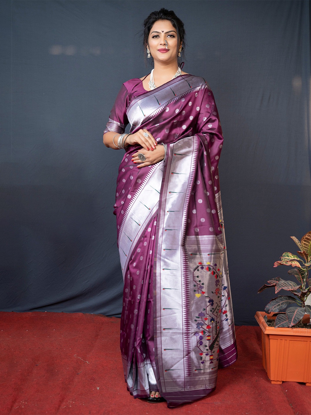 

KIMISHA Zari Woven Design Paithani Saree, Purple