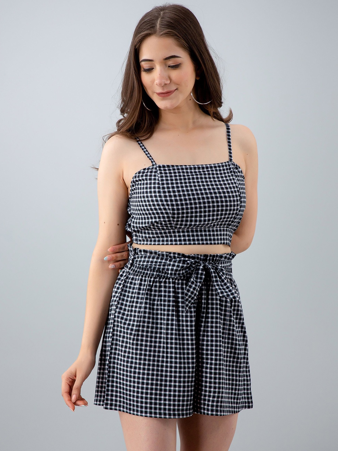 

PRETTY LOVING THING Checked Top and Shorts Co-Ords Set, Black