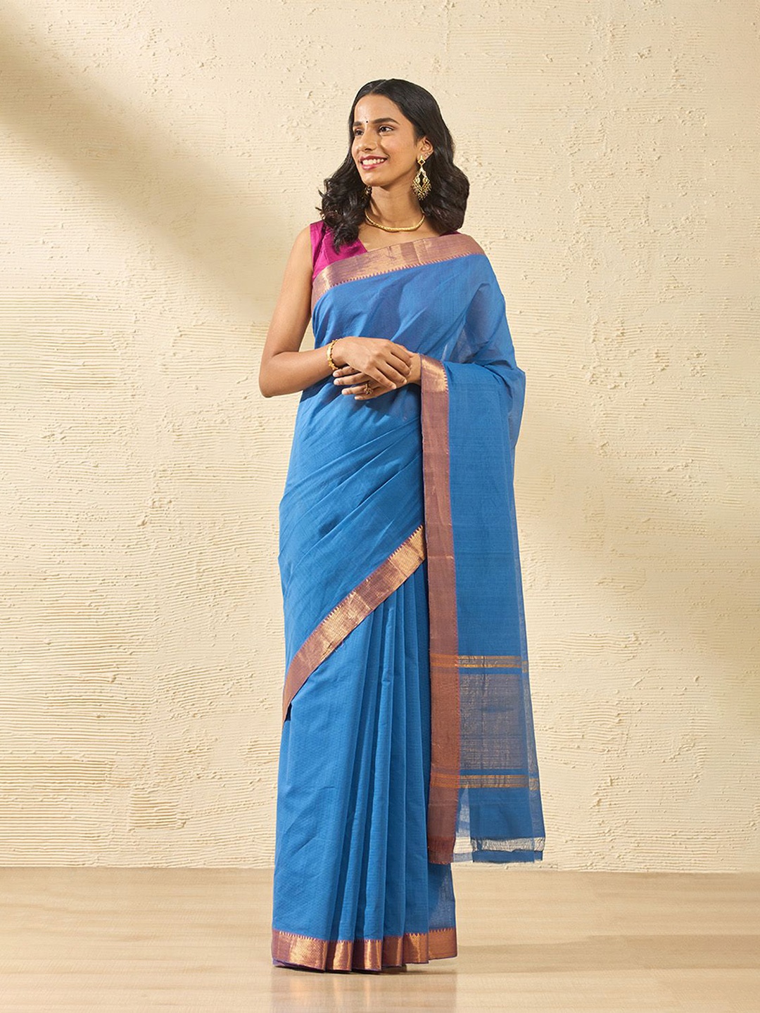 

Taneira Zari Woven Pure Cotton Mangalagiri Saree, Blue