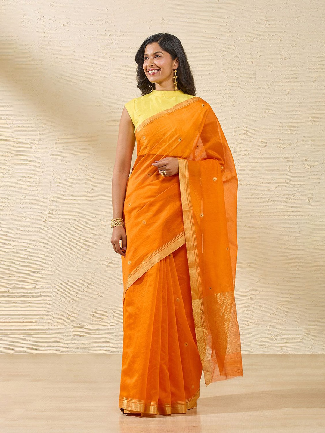 

Taneira Ethnic Motif Zari Woven Chanderi Saree, Orange