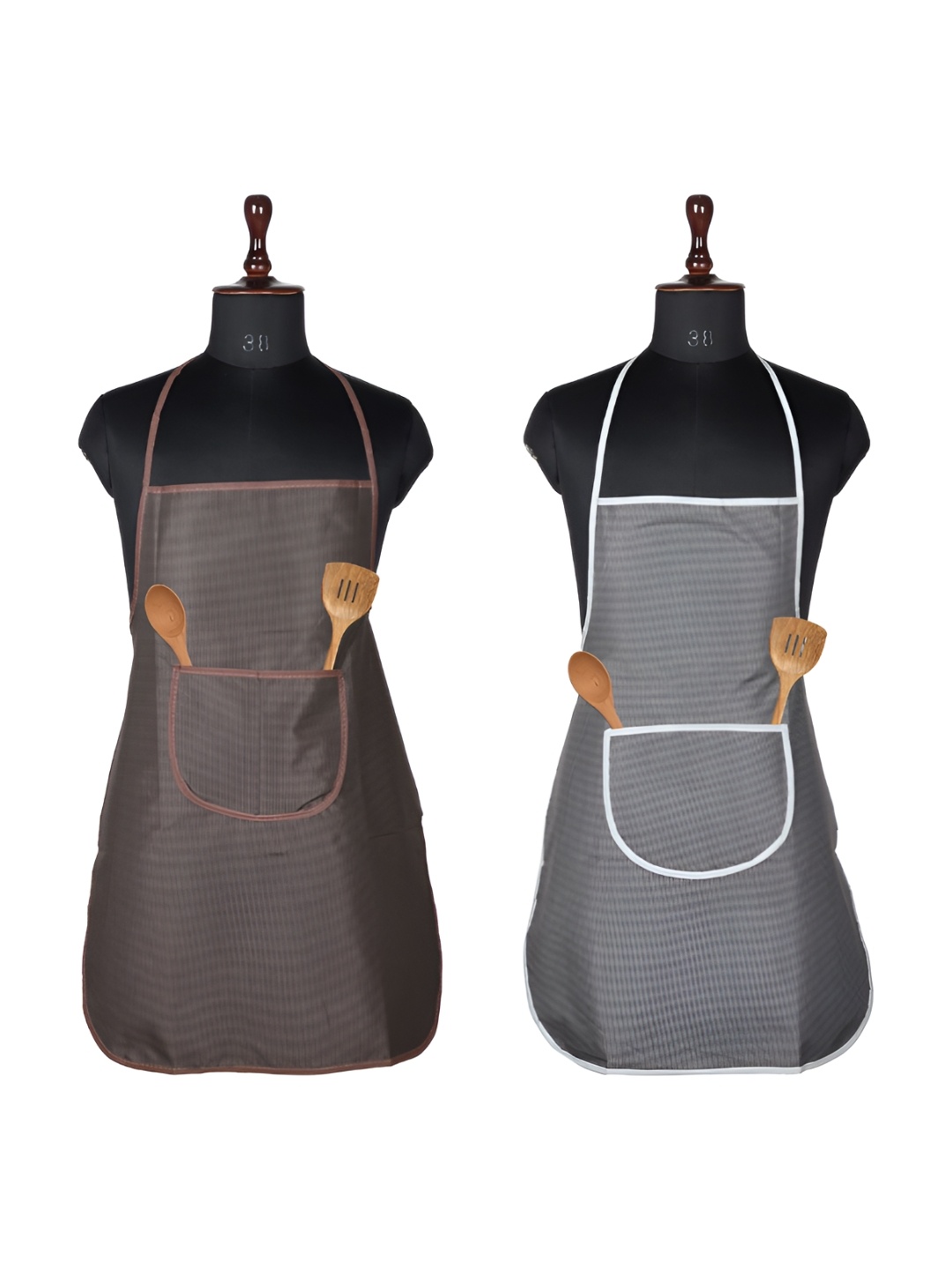 

Kuber Industries Grey & Brown 2 Pieces Printed Aprons With Center Pocket