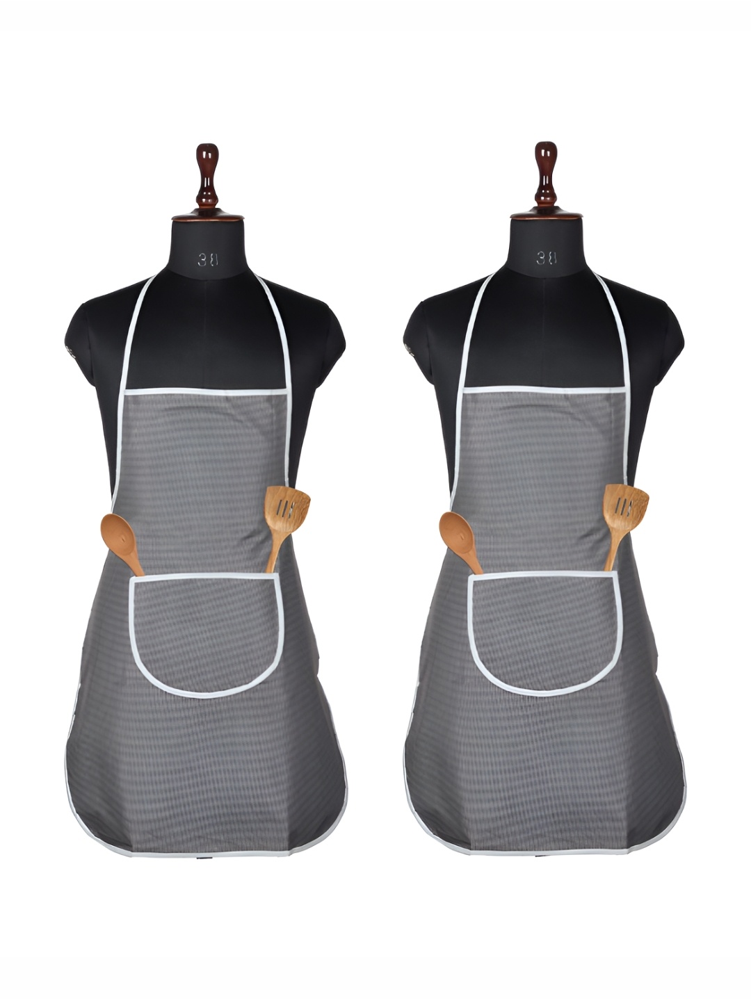 

Kuber Industries Pack of 2 Grey and White Printed Aprons With Center Pocket