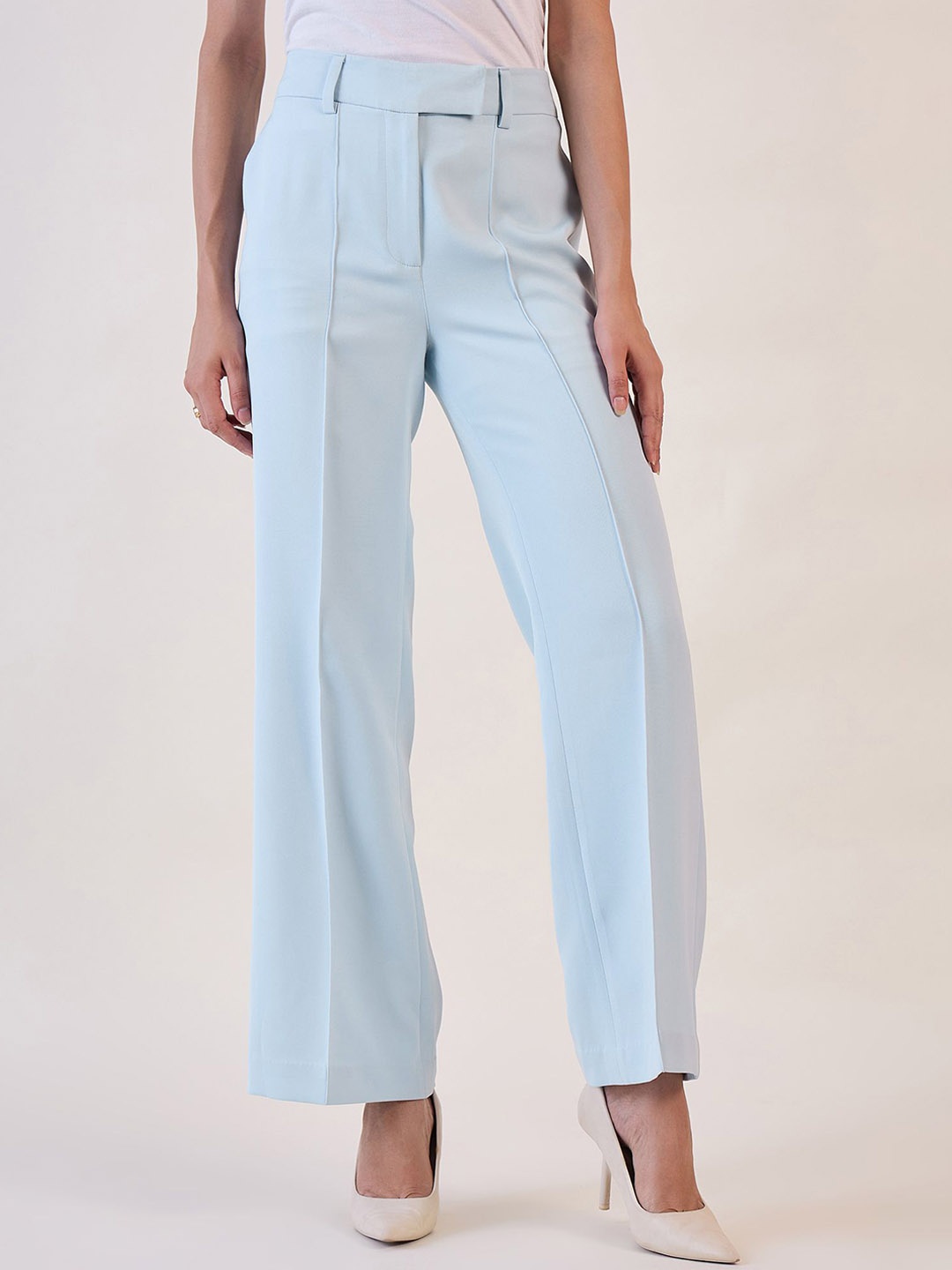 

PowerSutra Women Relaxed Straight Fit Parallel Trousers, Blue