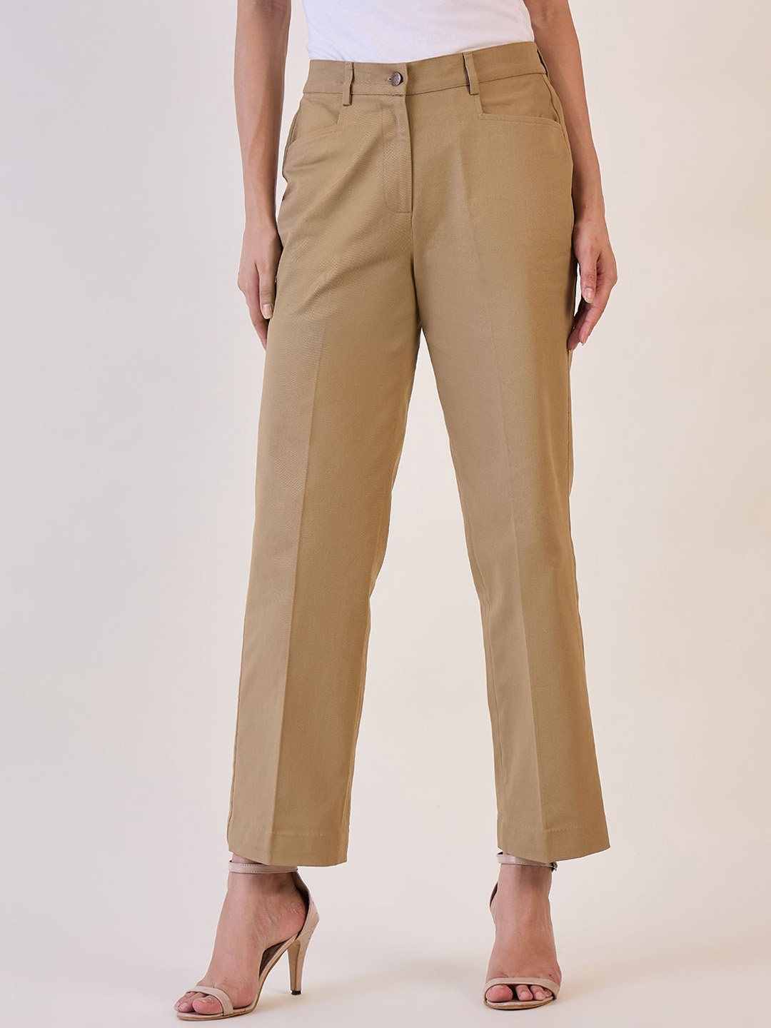 

PowerSutra Women Straight Fit High-Rise Regular Trousers, Brown