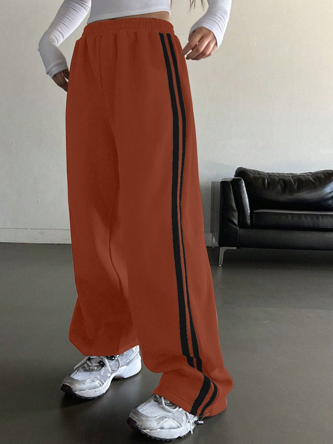 

AAHWAN Women Baggy Loose Fit High-Rise Trousers, Orange