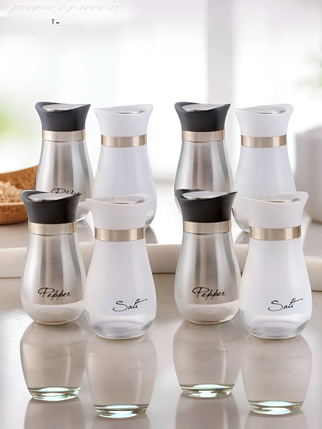 

The Better Home White & Silver Toned 8 Pieces Salt and Pepper Shakers