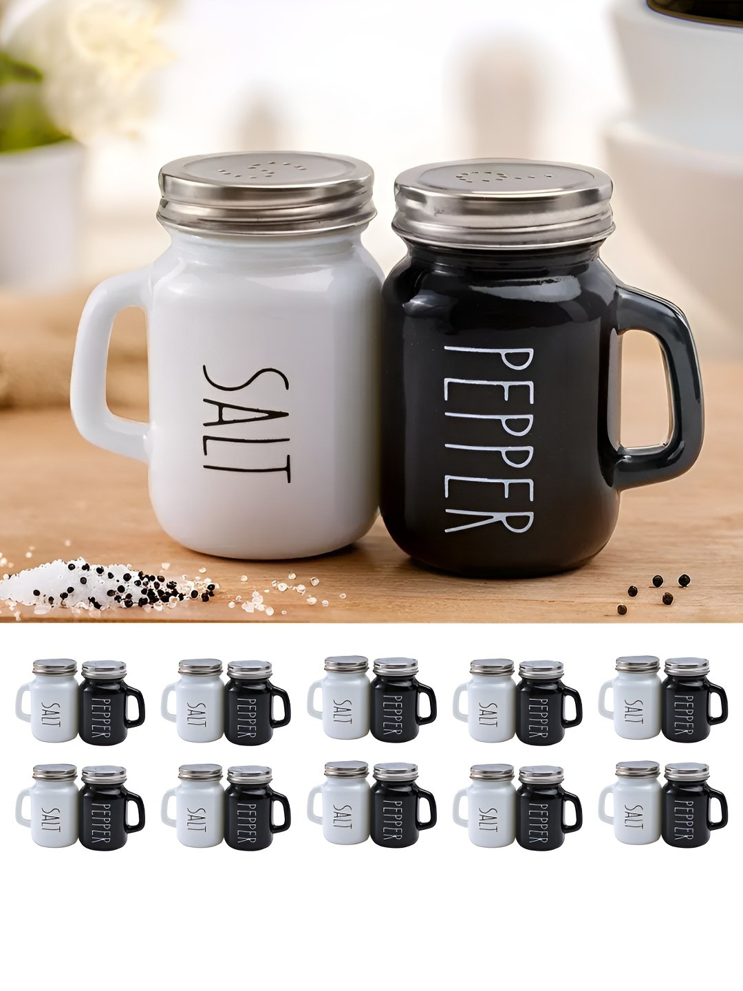 

The Better Home White & Black 20 Pieces Glass Salt & Pepper Shakers