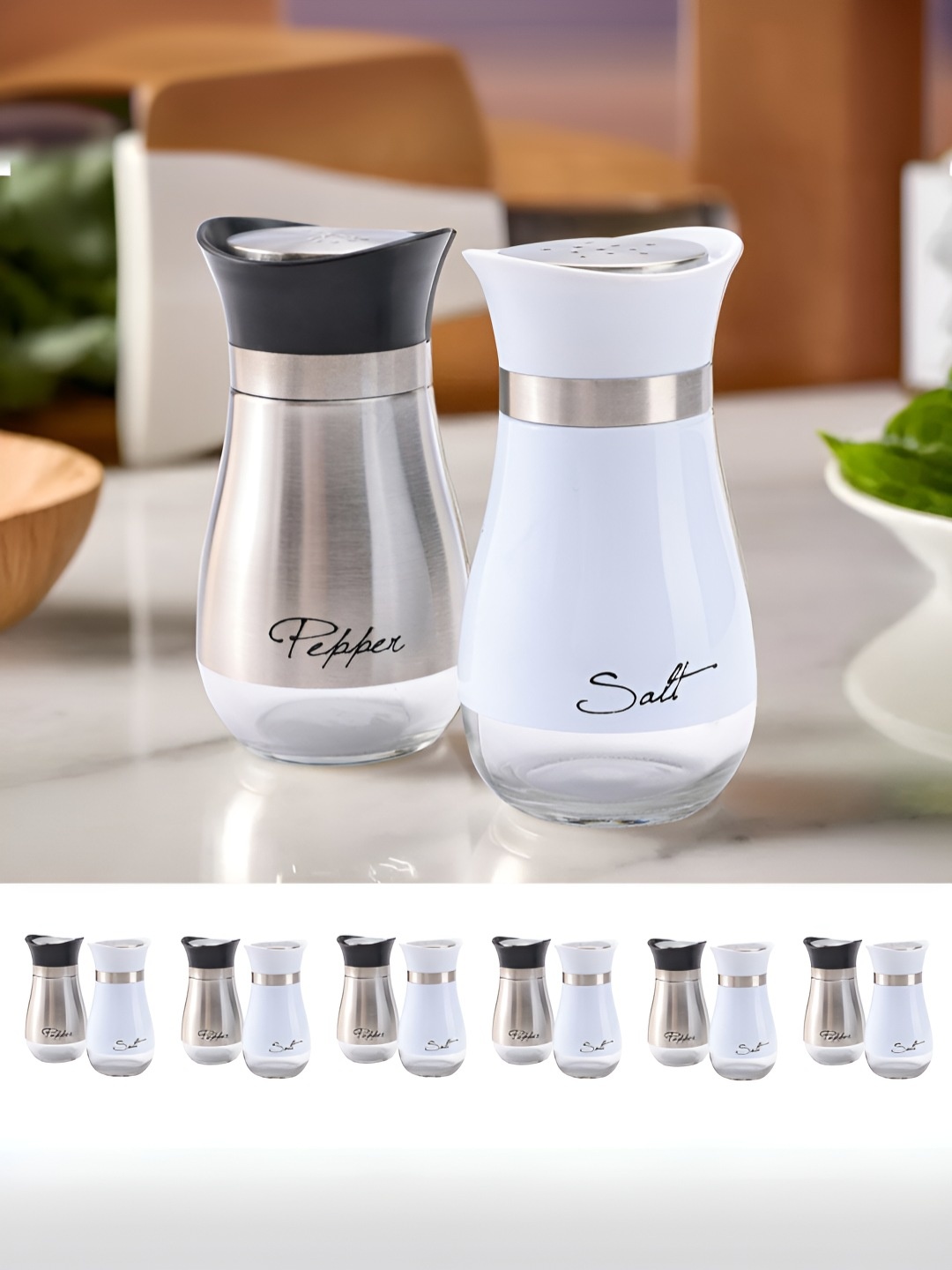

The Better Home White & Silver Toned 12 Pieces Glass Salt & Pepper Shaker