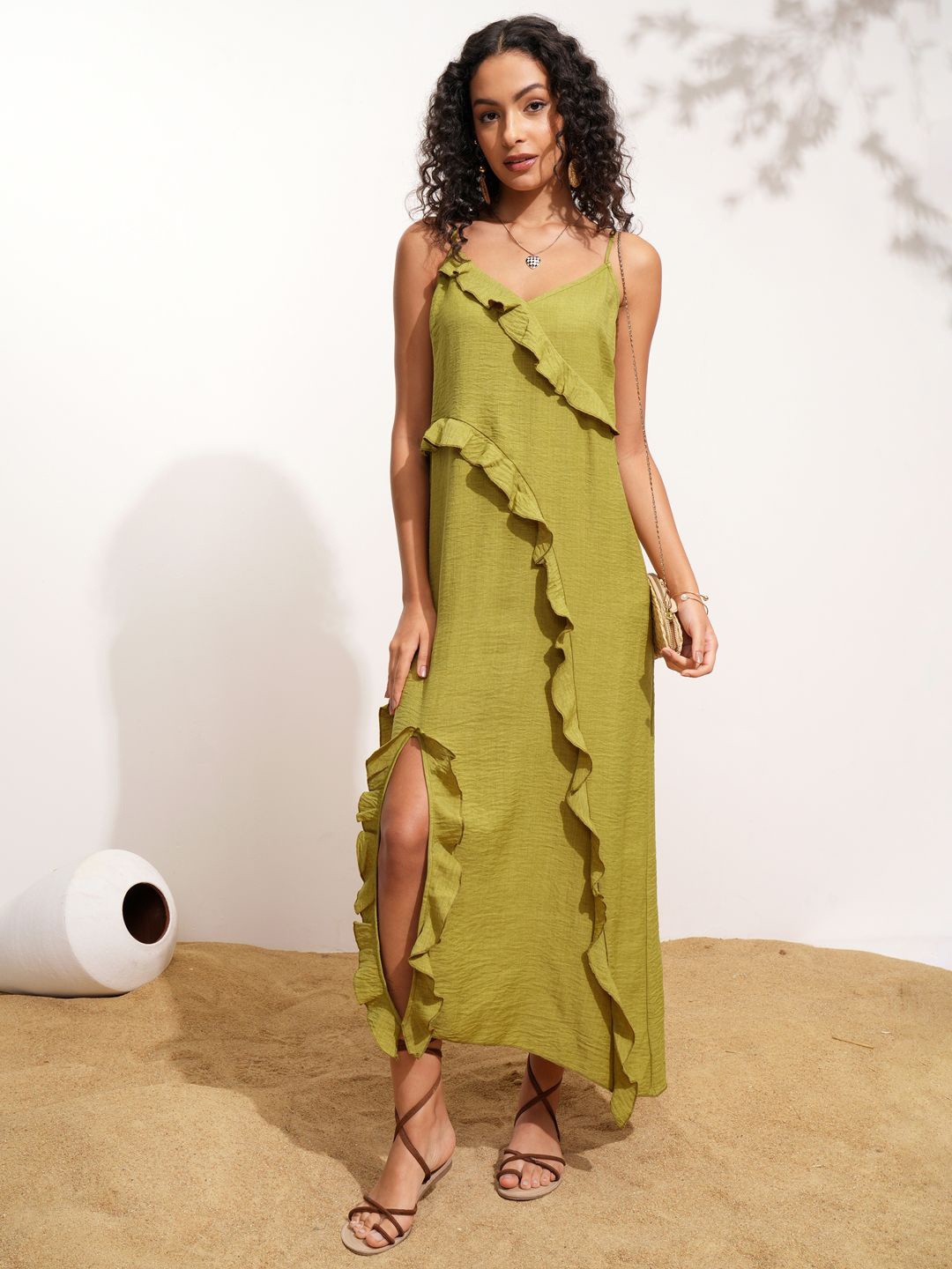 

ESPYR By Tokyo Talkies Women Sleeveless Ruffled Maxi Dress, Green