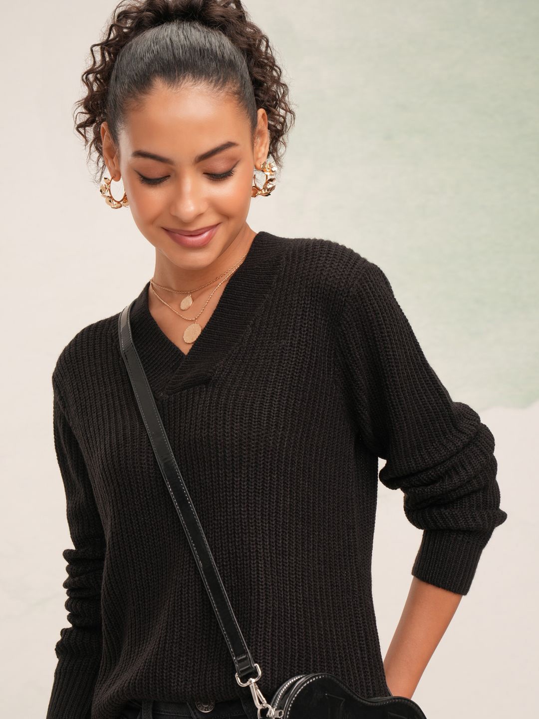 

Tokyo Talkies Women Striped Knitted Pullover Sweater, Black