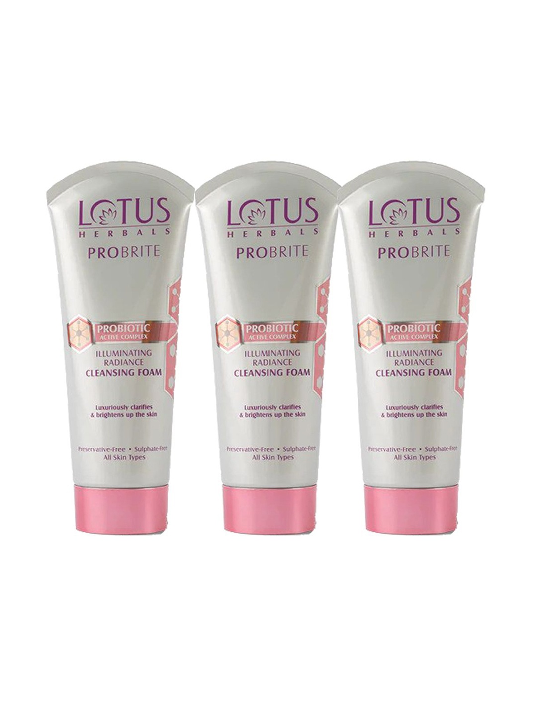 

Lotus Herbals Set of 3 Probrite Illuminating Radiance Cleansing Foam - 100 g each, Pink