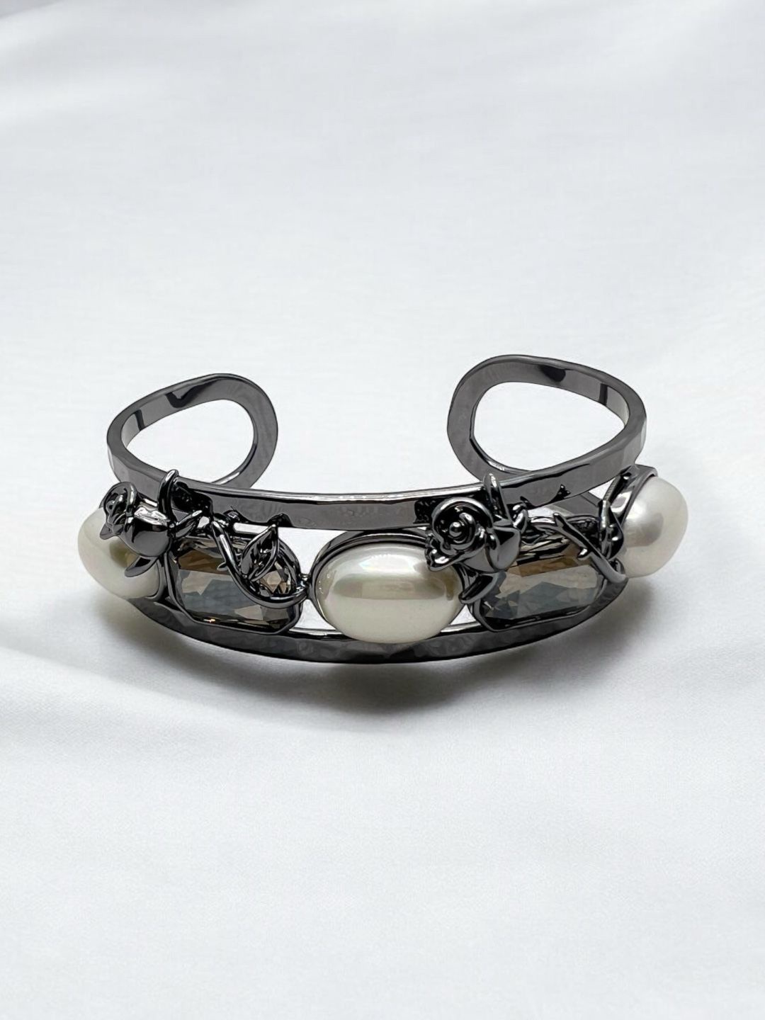 

XAGO Silver Plated Artificial Stones and Beads Cuff Bracelet