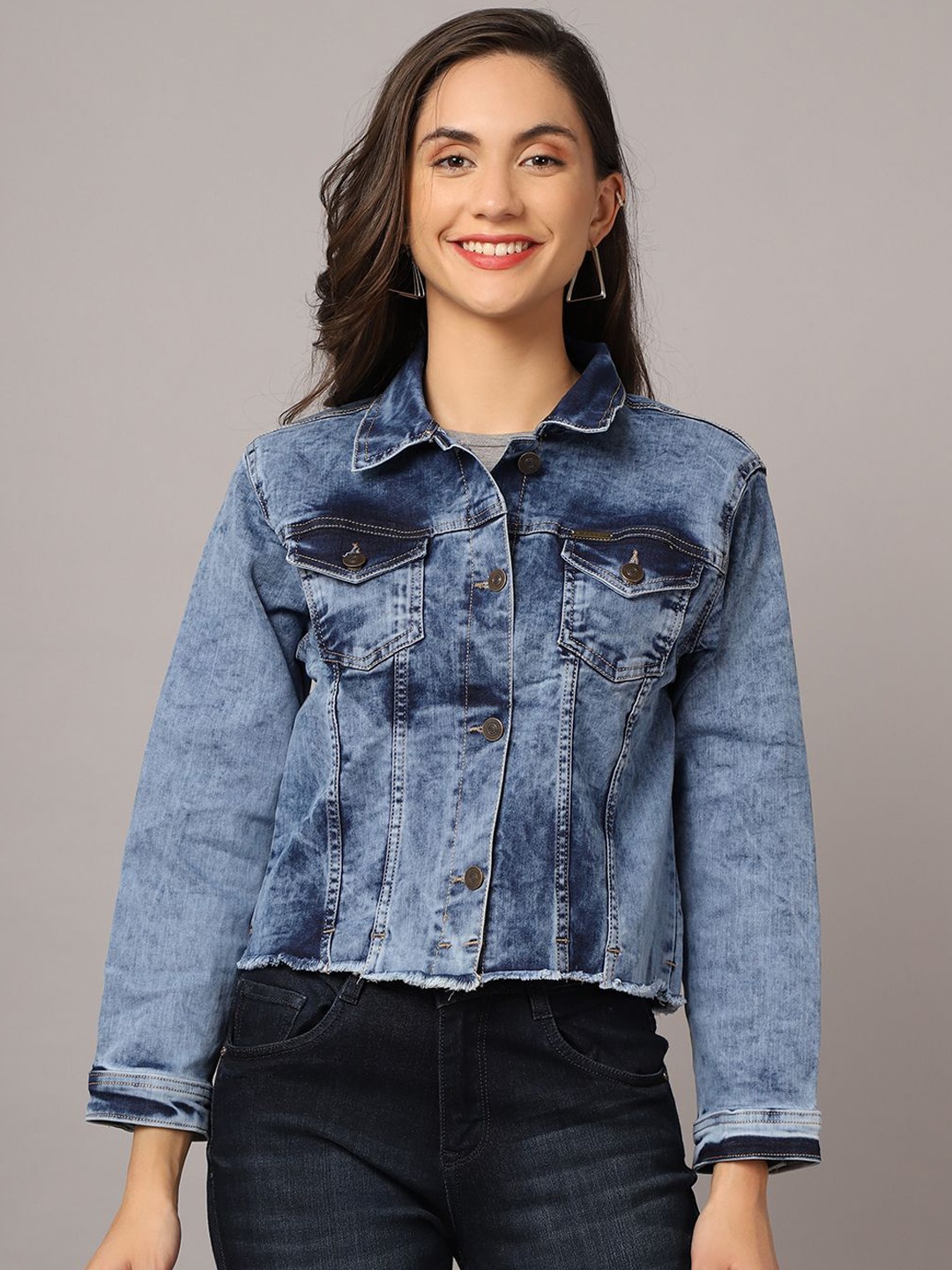 

River Of Design Jeans Women Washed Light Blue Crop Denim Jacket