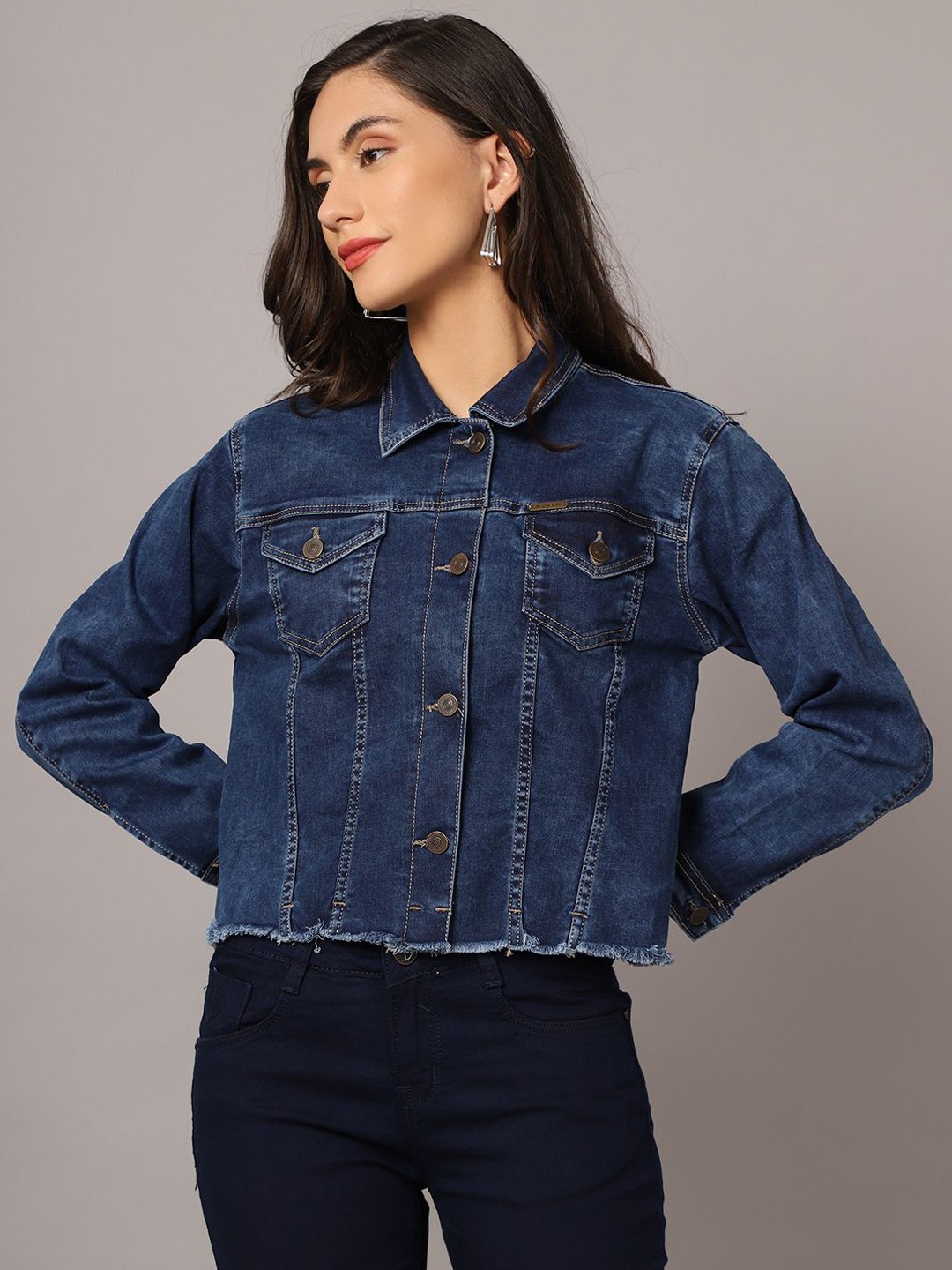 

River Of Design Jeans Women Washed Lightweight Crop Denim Jacket, Blue