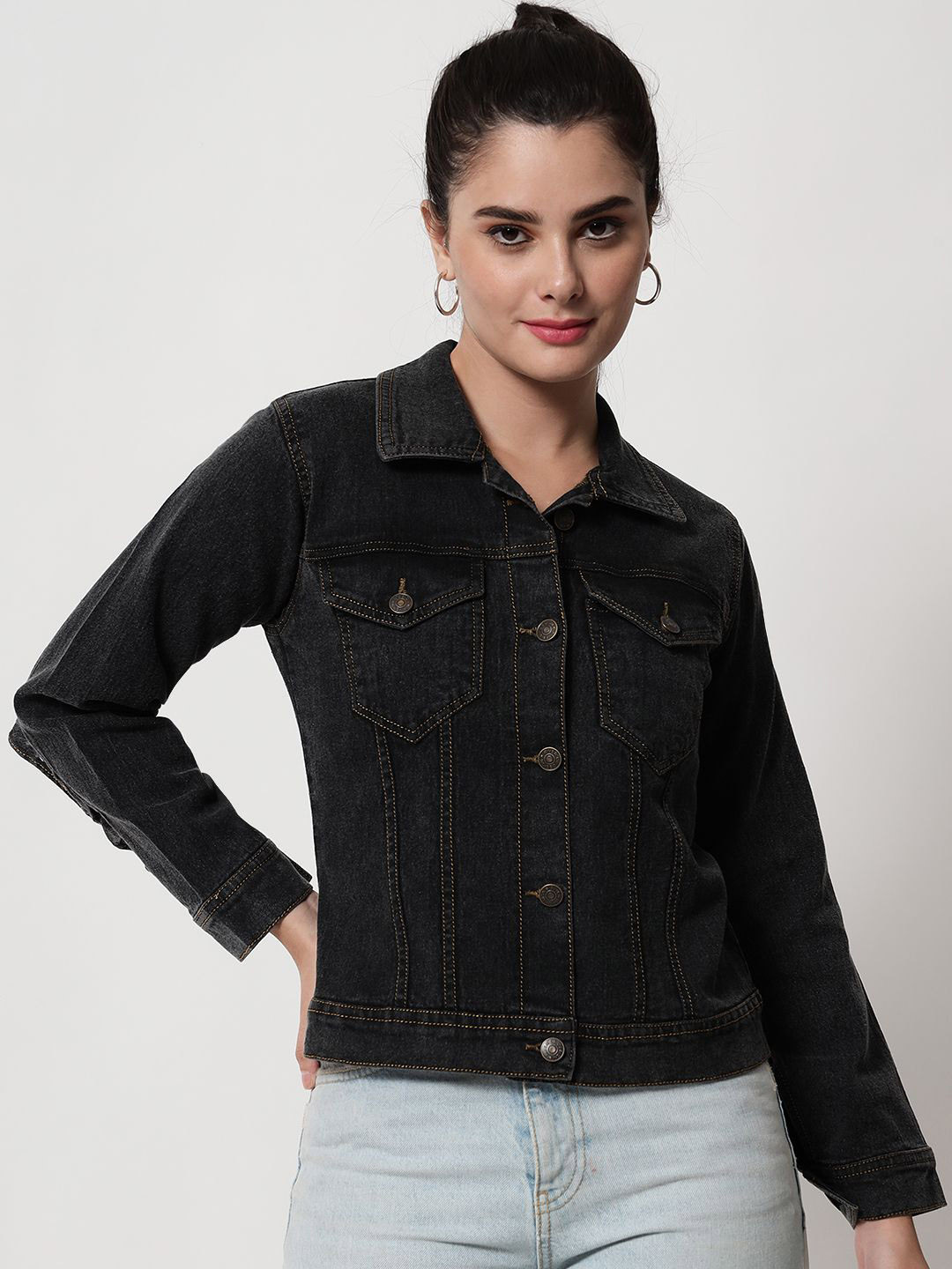 

River Of Design Jeans Women Washed Lightweight Crop Denim Jacket, Charcoal