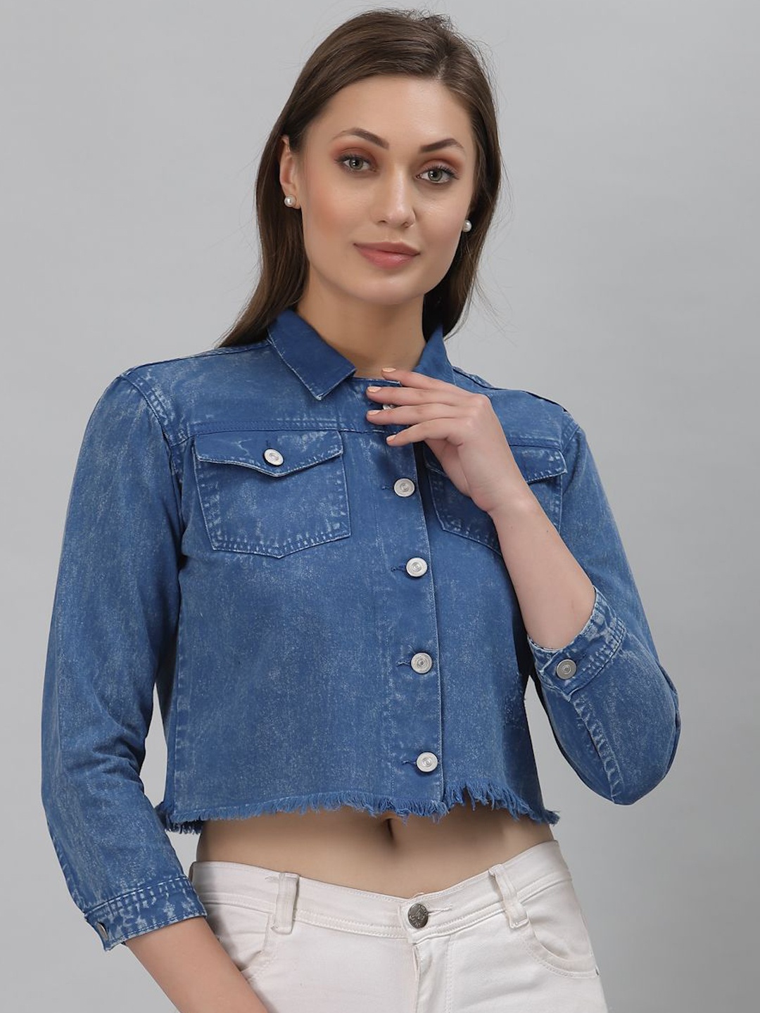 

River Of Design Jeans Women Washed Lightweight Crop Denim Jacket, Blue