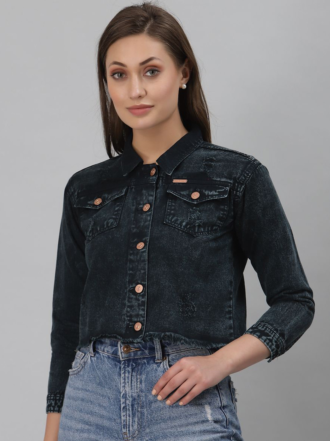 

River Of Design Jeans Women Washed Lightweight Crop Denim Jacket, Green