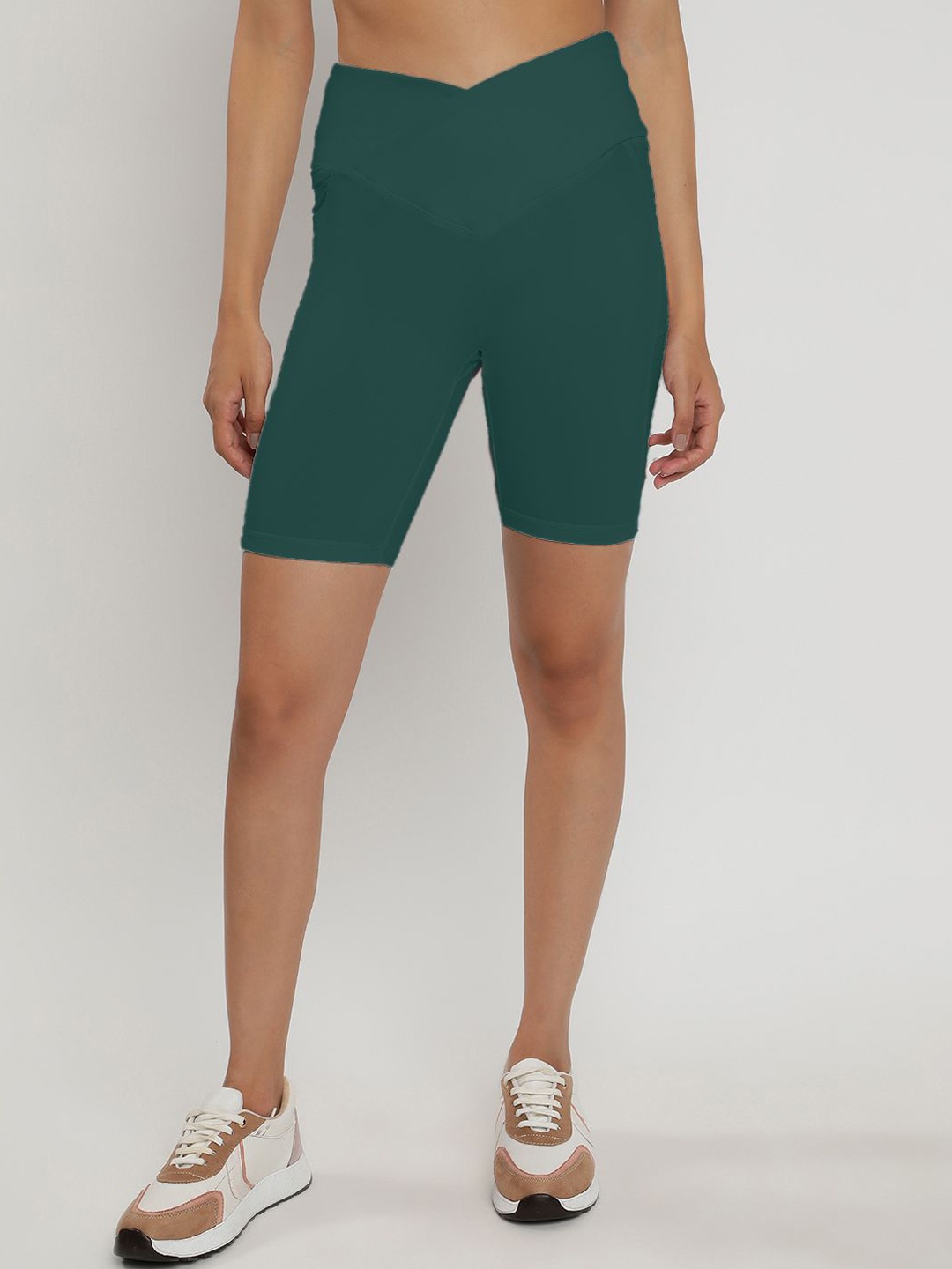 

Wearjukebox Women High-Rise Training or Gym Shorts, Green