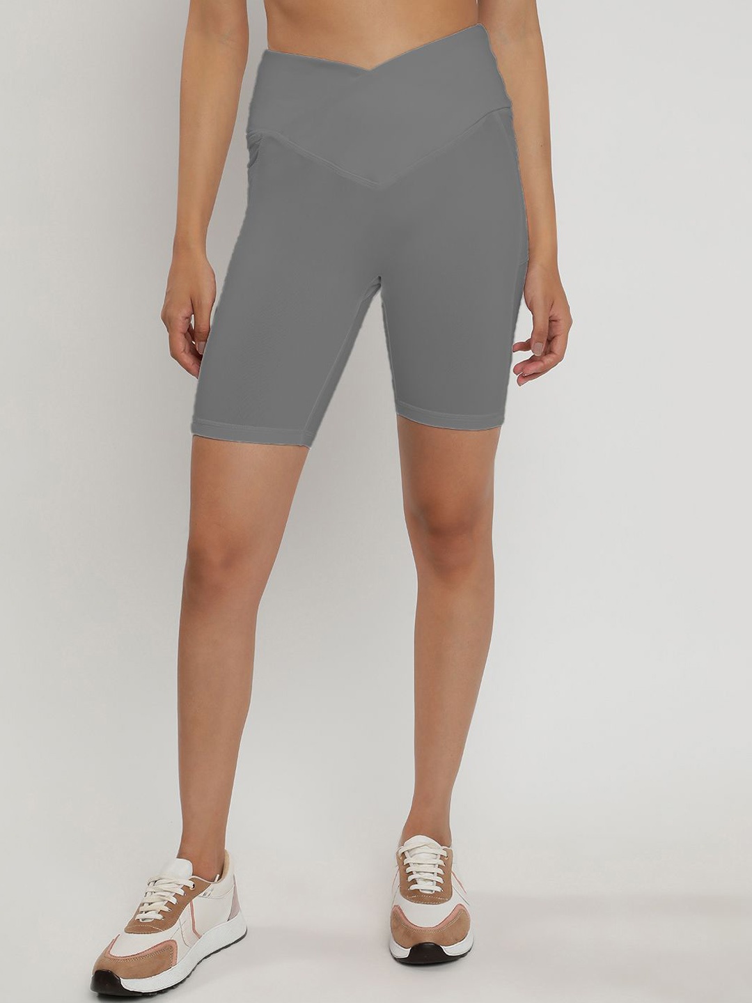 

Wearjukebox Women High-Rise Training or Gym Shorts, Grey