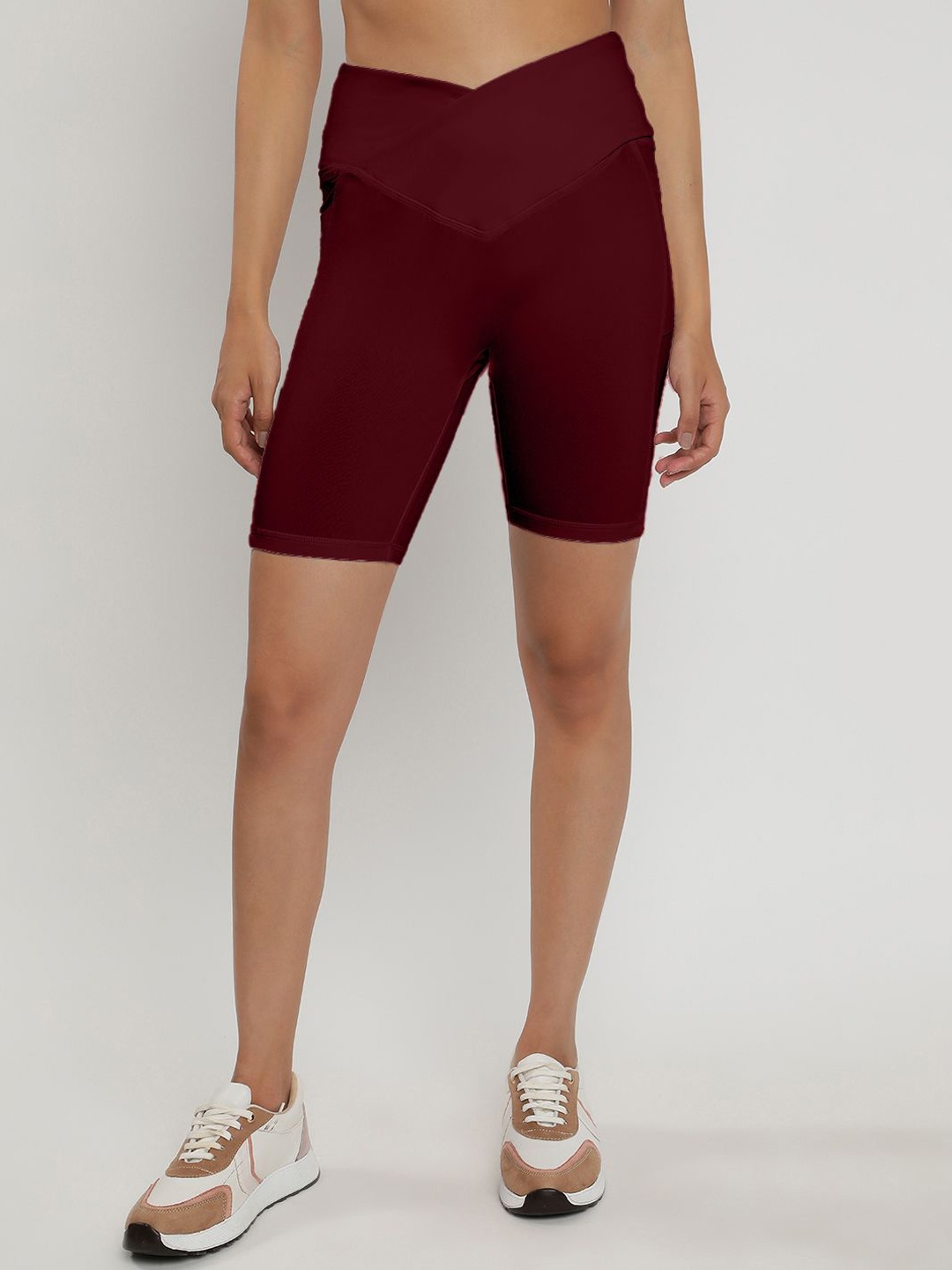 

Wearjukebox Women High-Rise Training or Gym Shorts, Maroon