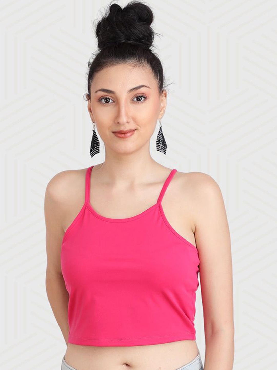 

Designer Bugs Shoulder Straps Crop Tank Camisoles, Pink
