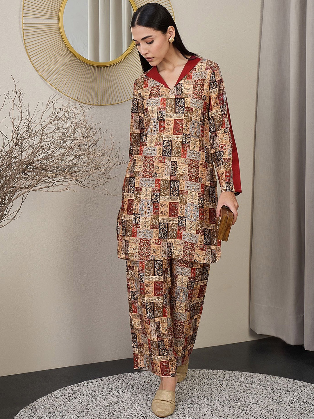 

ADORNIA Printed Tunic With Trousers, Brown