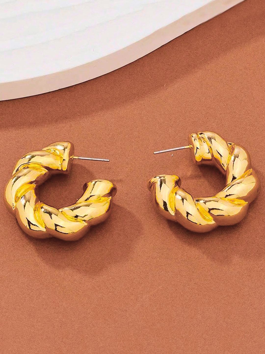 

DressBerry Gold Toned Gold Plated Stainless Steel Half Hoop Earrings