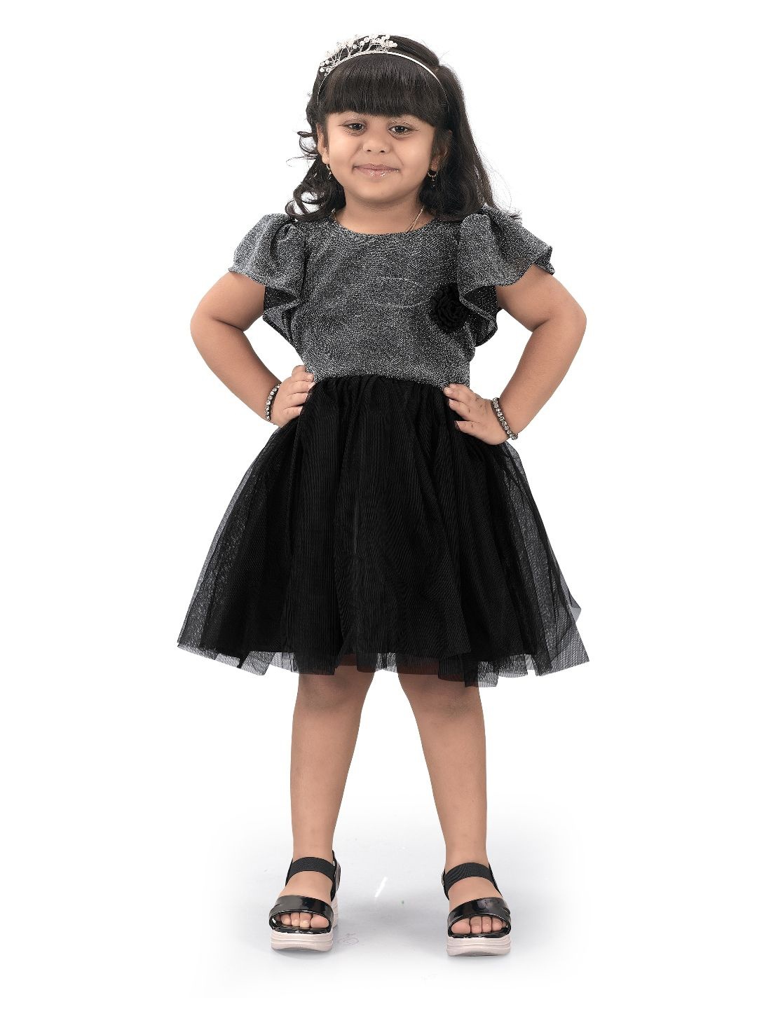 

Shrithi Fashion Fab Girls Net Embellished Fit & Flare Dress, Silver