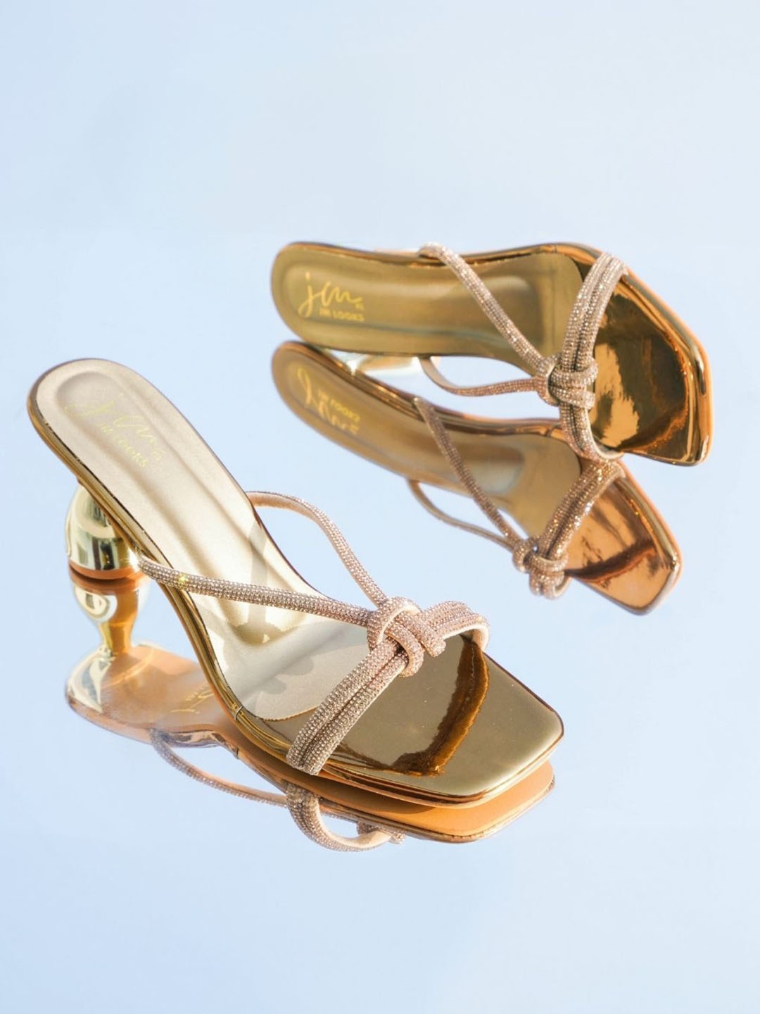 

JM Looks Embellished Rhinestone Spool Heels Sandals, Gold