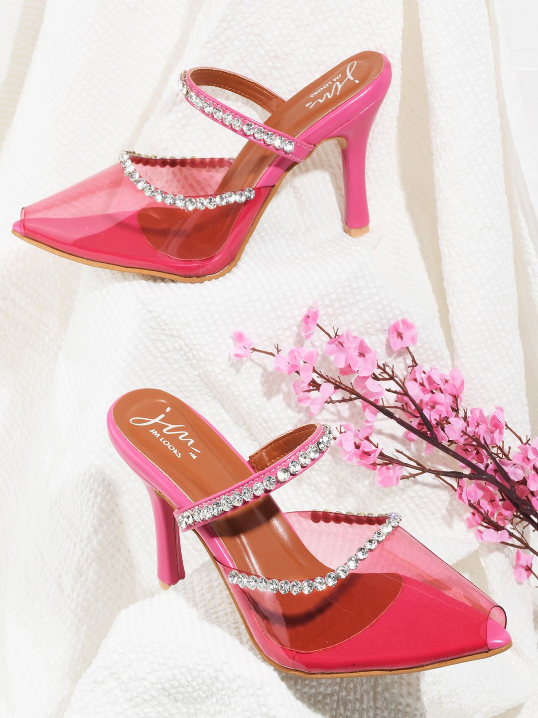

JM Looks Peep Toes Block Heels, Pink