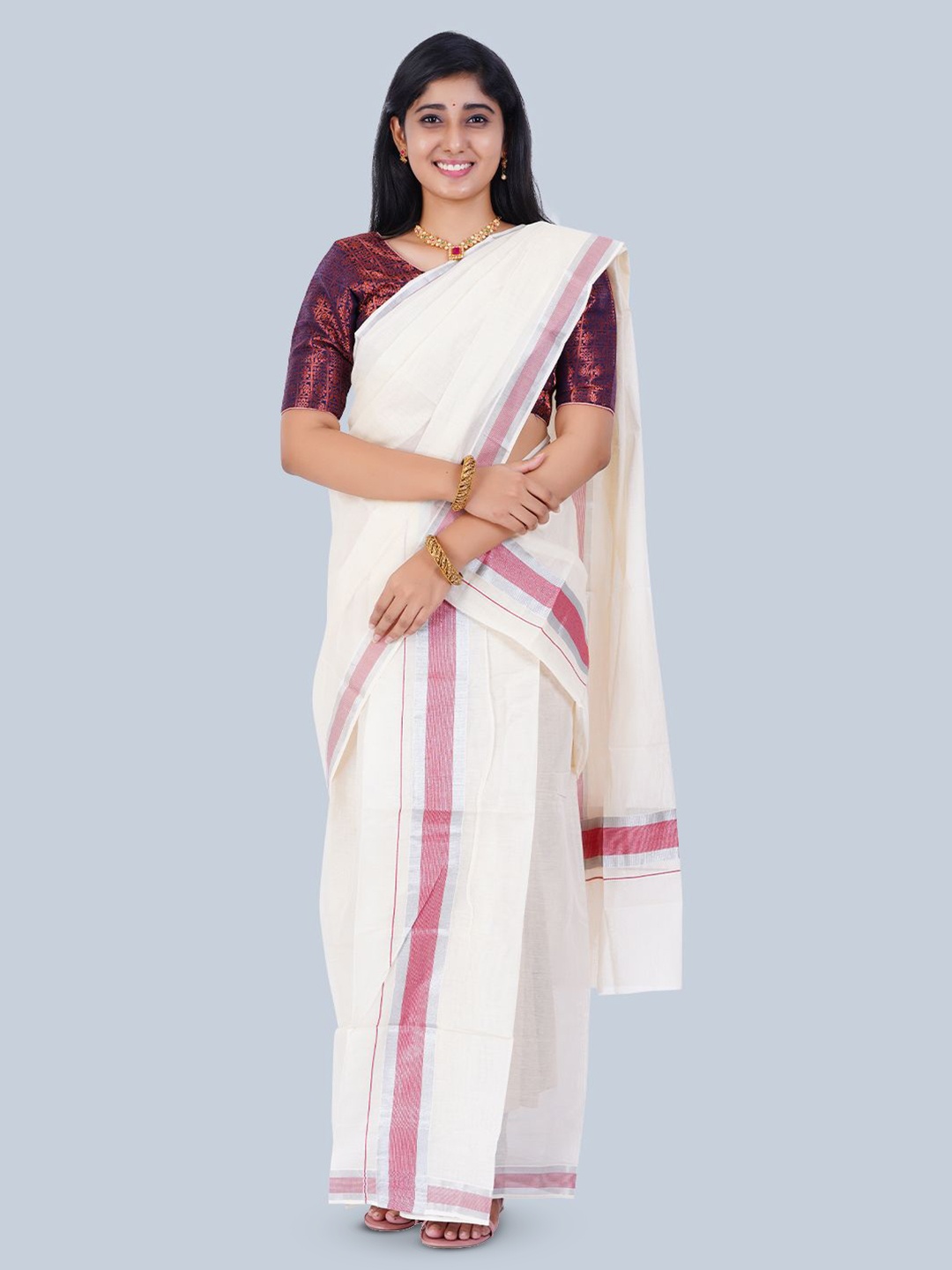 

Thara Sarees Pure Cotton Kasavu Saree, Off white