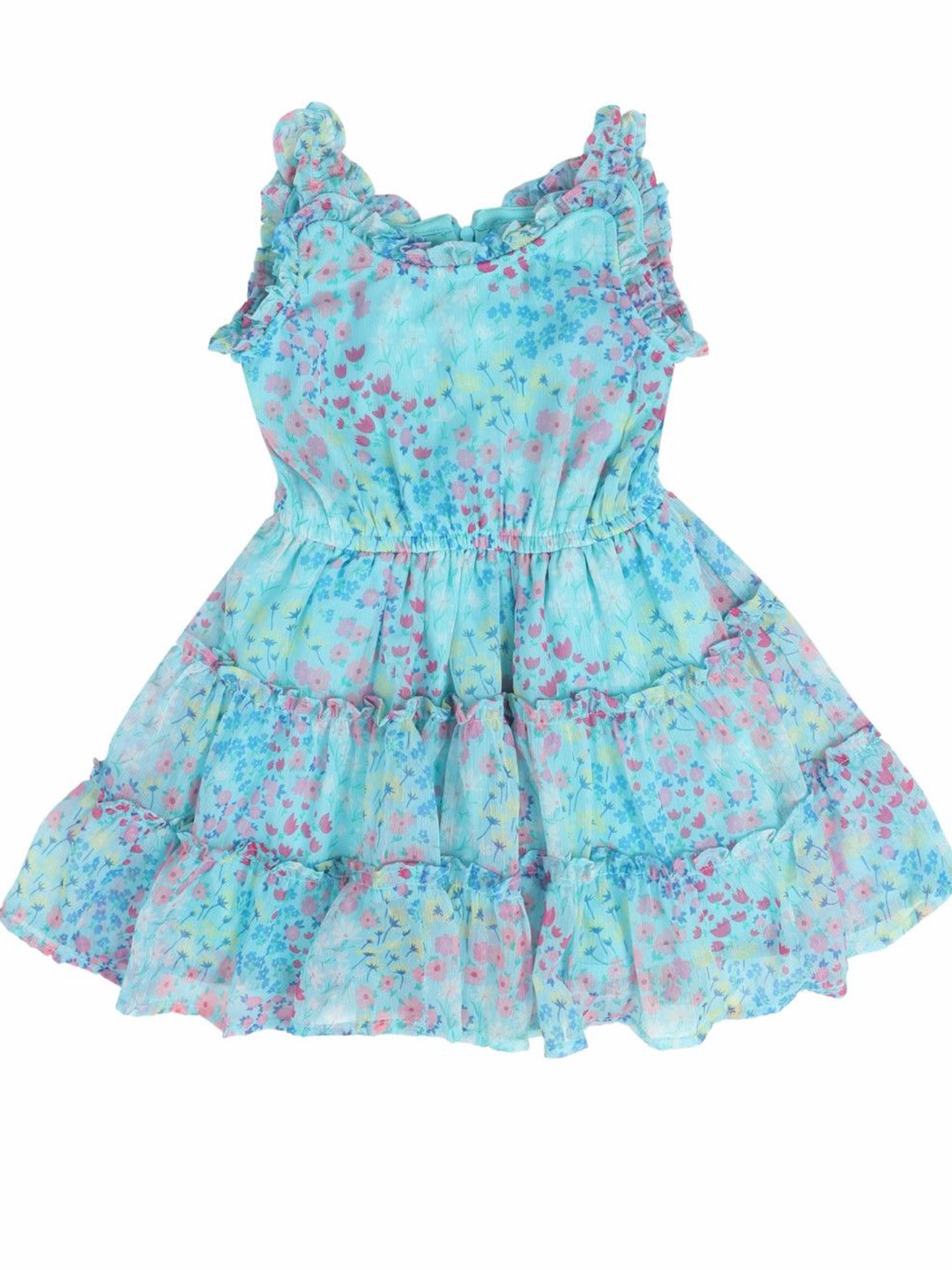

Doodle Girls Floral Print Shoulder Straps Sleeveless Knee Length Fit & Flare Dress, Blue