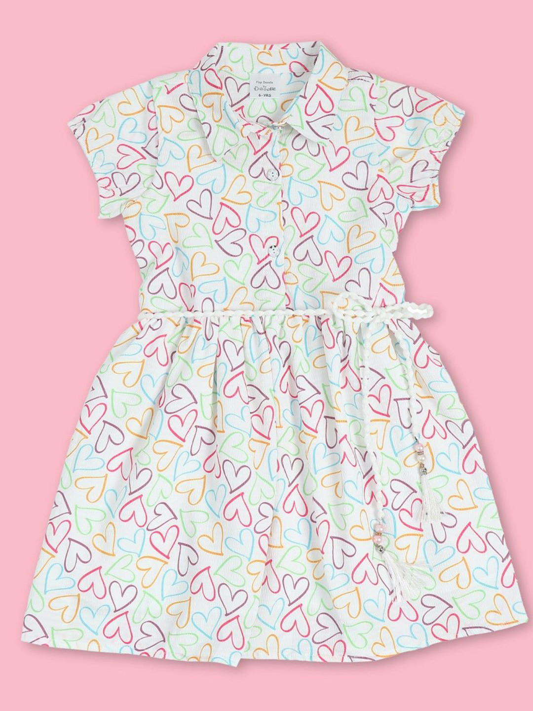 

Doodle Girls Conversational Printed Fit & Flare Dress, White