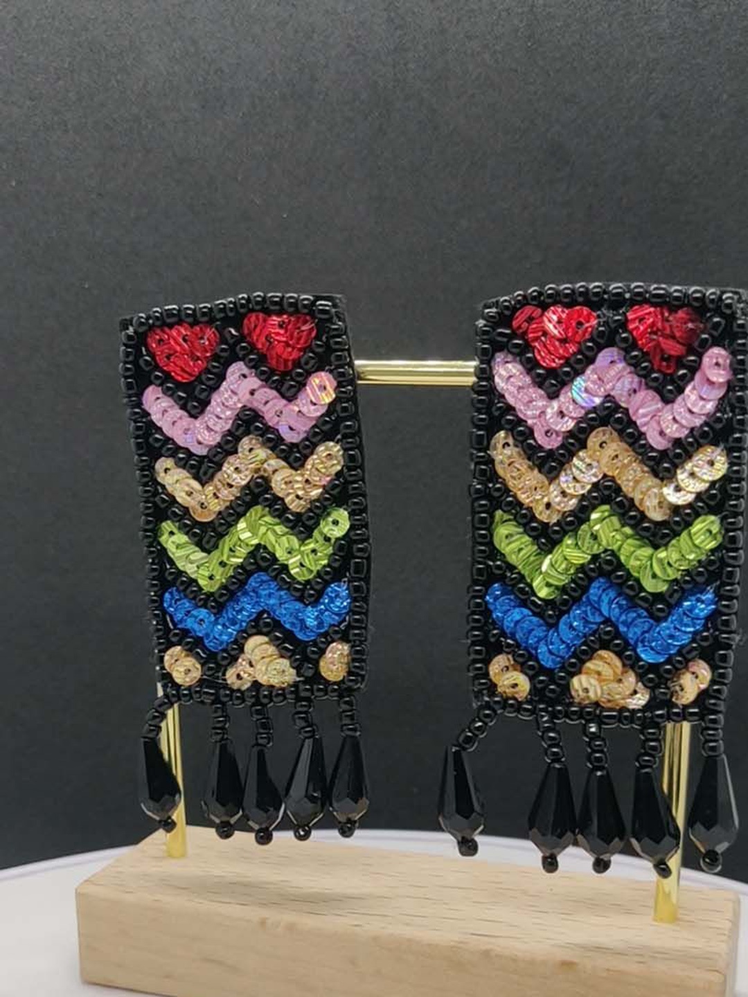 

VIVAZS Embroidered Beaded Drop Earrings, Black