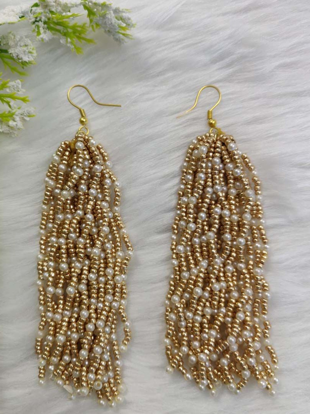 

VIVAZS Contemporary Shaped Beaded Drop Earrings, Gold