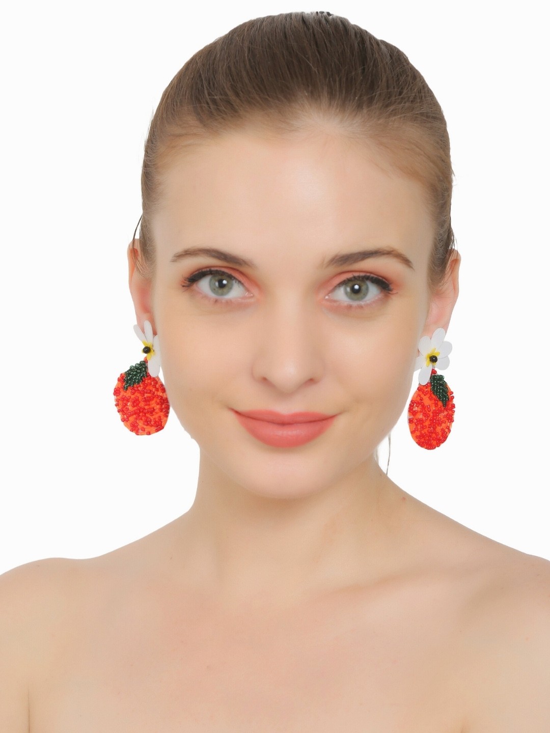 

VIVAZS Floral Shaped Beaded Drop Earrings, Orange