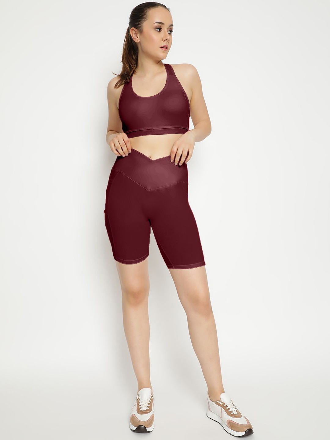 

Wearjukebox Round Neck High-Rise Tracksuits, Maroon