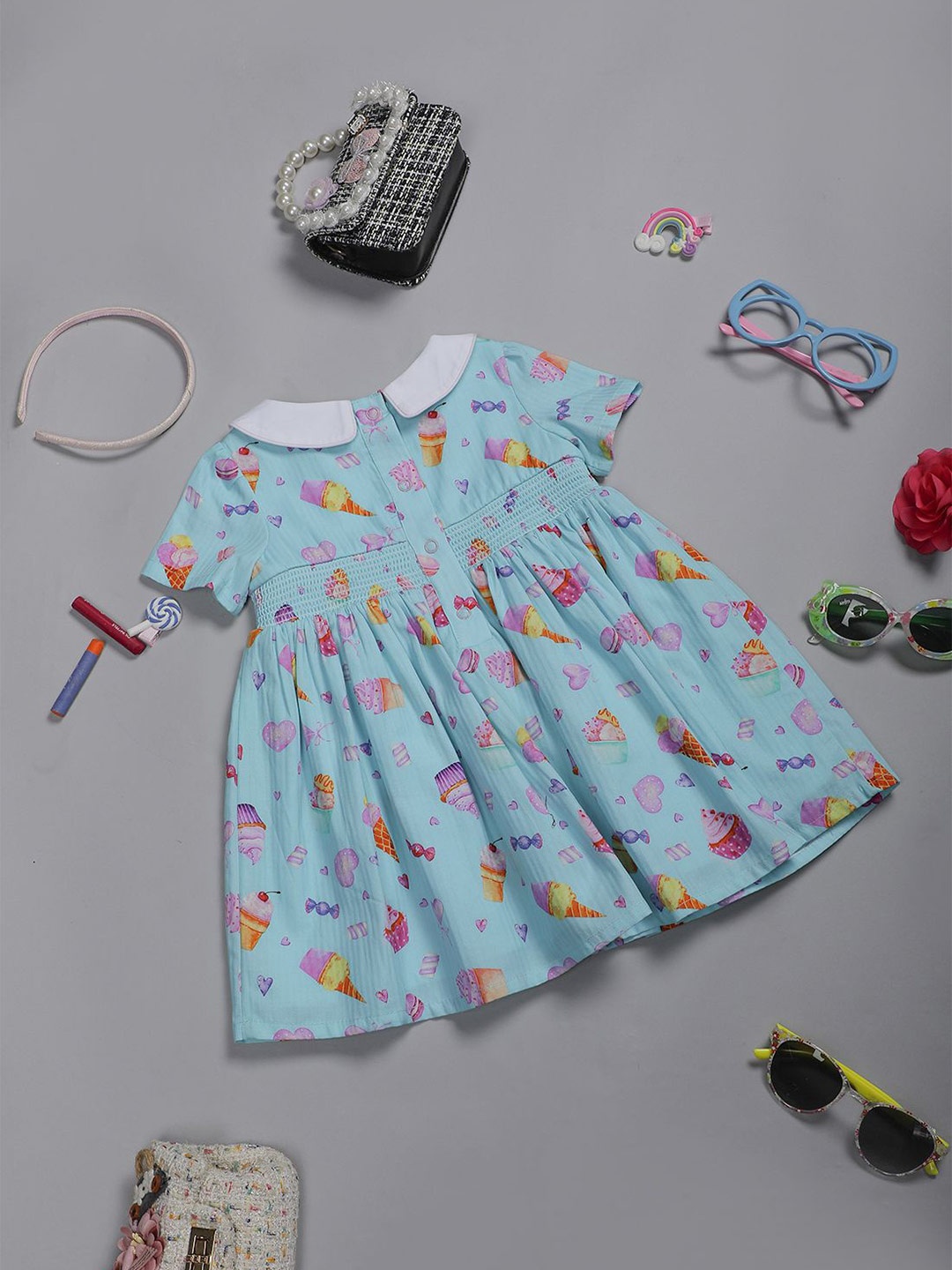 

One Friday Printed Peter Pan Collar Lace Fit & Flare Dress, Blue