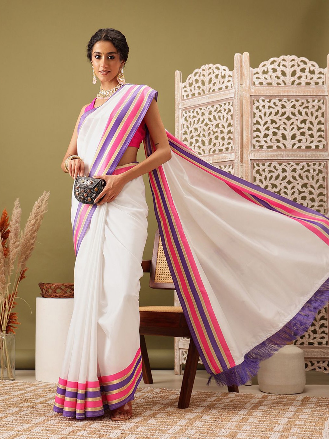 

Silk Land Zari Kasavu Saree With Blouse Piece, White