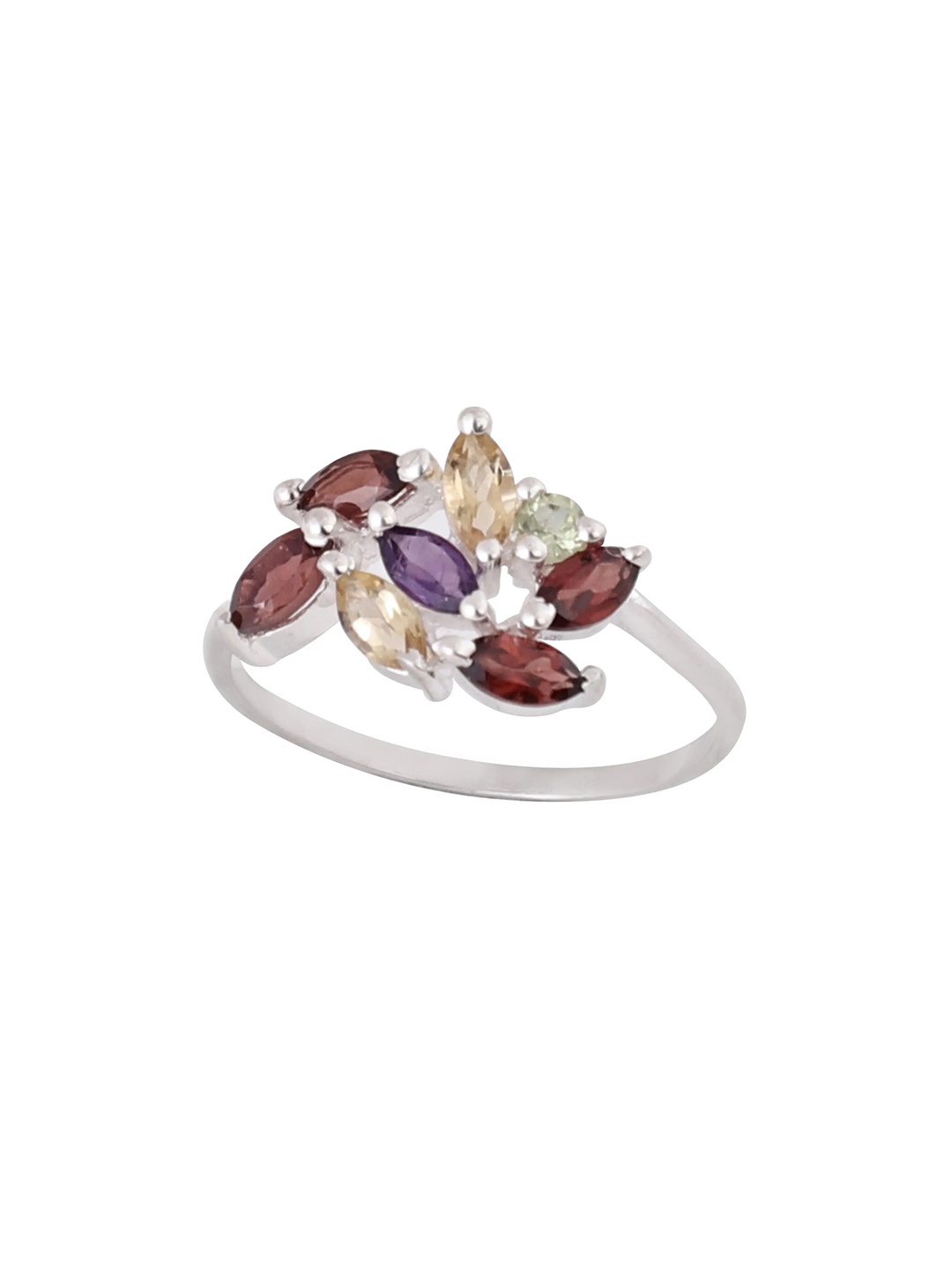 

Exotic India Multiple Gemstone Superfine Sterling Silver Ring